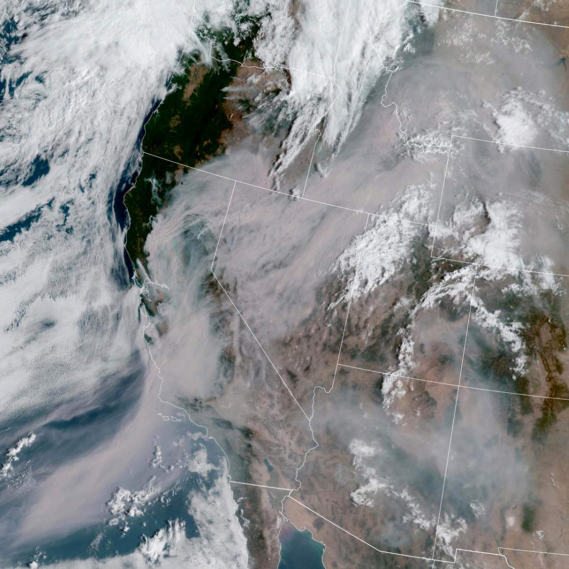 map west with states outlined and clouds above